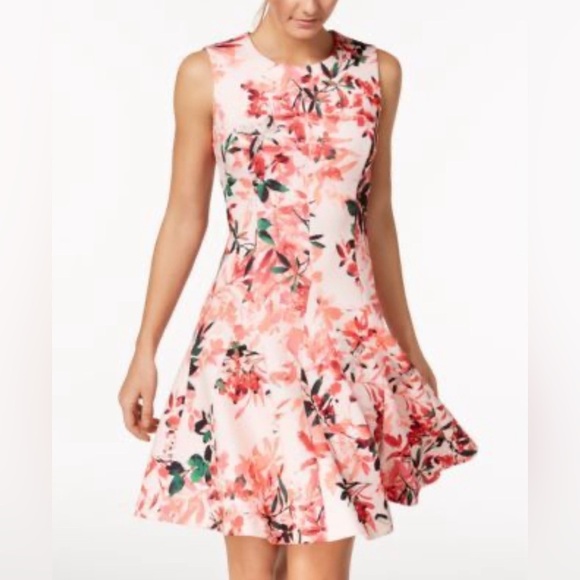 Calvin Klein Floral Pink Midi Dress - Picture 1 of 11
